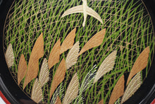 Load image into Gallery viewer, Japanese Lacquer Style Round Serving Tray Birds Reeds Grass 12 Inch

