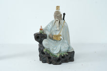 Load image into Gallery viewer, Chinese Mudman Style Scholar Figurine Celadon Crackle Glaze Seated Sage Statue
