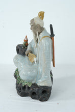 Load image into Gallery viewer, Chinese Mudman Style Scholar Figurine Celadon Crackle Glaze Seated Sage Statue
