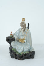 Load image into Gallery viewer, Chinese Mudman Style Scholar Figurine Celadon Crackle Glaze Seated Sage Statue
