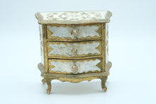 Load image into Gallery viewer, Vintage Italian Florentine Tole Jewelry Box – Gilt Gold &amp; White Chest with 3 Drawers
