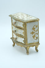 Load image into Gallery viewer, Vintage Italian Florentine Tole Jewelry Box – Gilt Gold &amp; White Chest with 3 Drawers
