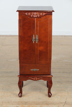 Load image into Gallery viewer, Traditional Cherry Jewelry Armoire – Mirrored Lid, Multiple Drawers &amp; Necklace Doors
