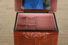 Load image into Gallery viewer, Traditional Cherry Jewelry Armoire – Mirrored Lid, Multiple Drawers &amp; Necklace Doors
