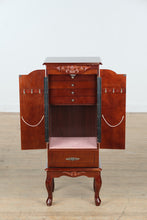 Load image into Gallery viewer, Traditional Cherry Jewelry Armoire – Mirrored Lid, Multiple Drawers &amp; Necklace Doors
