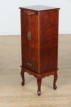 Load image into Gallery viewer, Traditional Cherry Jewelry Armoire – Mirrored Lid, Multiple Drawers &amp; Necklace Doors
