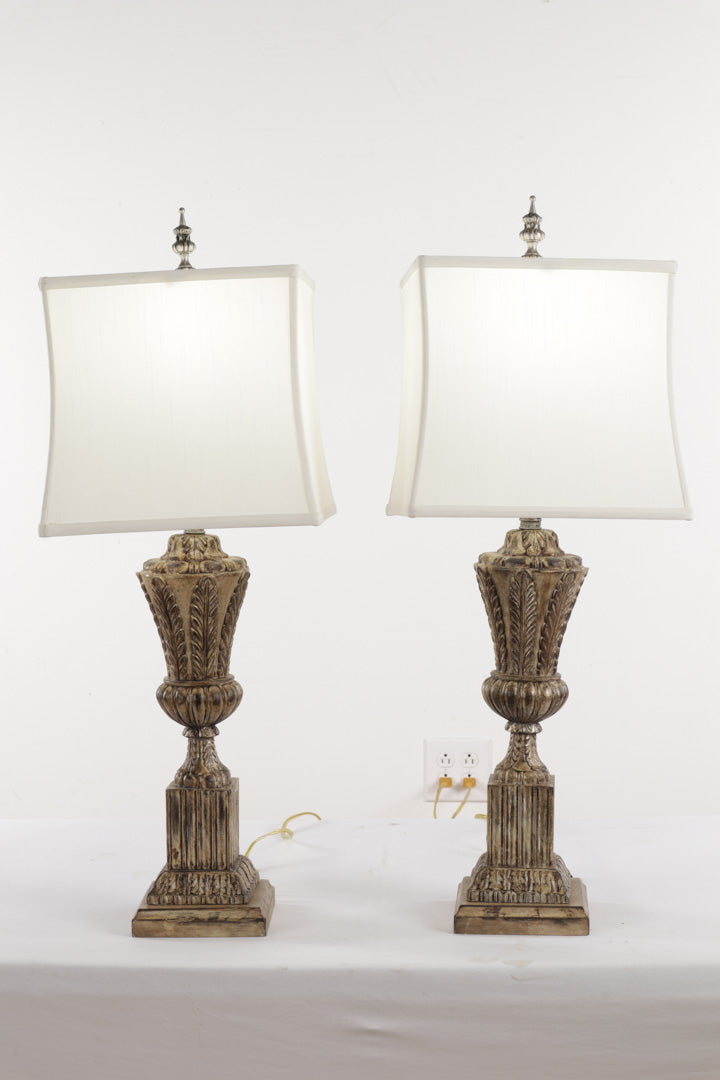 Pair of Acanthus Carved Lamps by John Richard