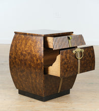 Load image into Gallery viewer, John Widdicomb Burled Wood Nightstand with Brass Hardware
