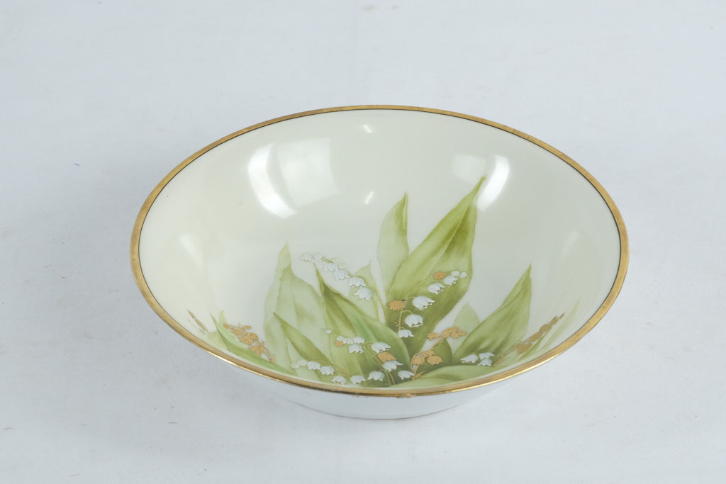 Hand-Painted Limoges Porcelain Bowl – “Lily of the Valley” by Joures, France – Gold Rim