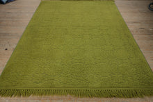 Load image into Gallery viewer, Retro Karastan Green Area Rug 6x9 Floral Pattern Fringe Wool Mid Century
