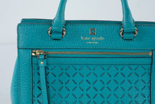 Load image into Gallery viewer, Kate Spade Turquoise Leather Laser Cut Satchel Crossbody Bag
