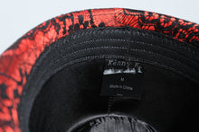 Load image into Gallery viewer, Kenny K Red and Black Lace Fedora Hat – Medium Size Retro Statement Accessory
