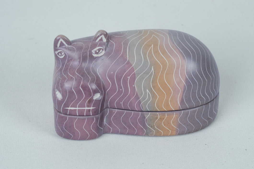 Kenyan Soapstone Hippo Trinket Box