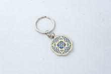 Load image into Gallery viewer, Blue White Asian Motif Enamel Medallion Keychain 2x4
