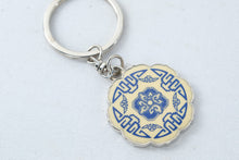 Load image into Gallery viewer, Blue White Asian Motif Enamel Medallion Keychain 2x4
