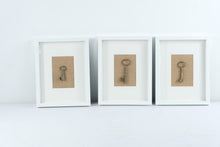 Load image into Gallery viewer, Skeleton Key Wall Art Set of 3 Burlap Shadow Box Frames
