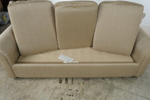 Load image into Gallery viewer, KFI Golden Wheat Upholstered 3-Seat Sofa with Rolled Arms &amp; Floral Accent Pillows
