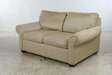 Load image into Gallery viewer, Golden Wheat Upholstered Loveseat by KFI with Rolled Arms &amp; Accent Pillows
