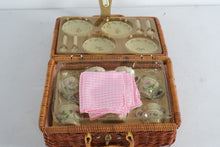 Load image into Gallery viewer, Vintage Child Porcelain Tea Set with Wicker Picnic Basket Doll Play Set
