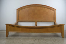 Load image into Gallery viewer, King Size Wood Bed Frame with Parquet Headboard and Carved Leaf Detail
