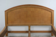 Load image into Gallery viewer, King Size Wood Bed Frame with Parquet Headboard and Carved Leaf Detail
