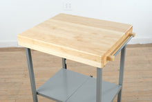 Load image into Gallery viewer, Industrial Rolling Utility Cart with Butcher Block Top and Metal Shelves
