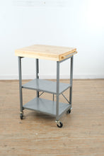 Load image into Gallery viewer, Industrial Rolling Utility Cart with Butcher Block Top and Metal Shelves
