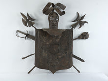 Load image into Gallery viewer, Vintage Medieval Knight Armor Weapons Metal Wall Sculpture 46 x 44
