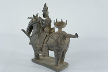 Load image into Gallery viewer, Asian Stoneware Rider on Horse Sculpture – Folk Art Equestrian Figure with Ritual Vessel, 10” Tall
