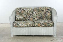 Load image into Gallery viewer, Vintage Lloyd Loom Wicker Patio Furniture Set with Tropical Upholstery and Glass Tables
