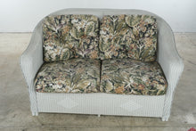 Load image into Gallery viewer, Vintage Lloyd Loom Wicker Patio Furniture Set with Tropical Upholstery and Glass Tables
