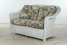 Load image into Gallery viewer, Vintage Lloyd Loom Wicker Patio Furniture Set with Tropical Upholstery and Glass Tables
