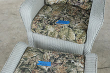 Load image into Gallery viewer, Vintage Lloyd Loom Wicker Patio Furniture Set with Tropical Upholstery and Glass Tables
