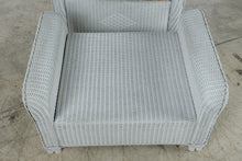 Load image into Gallery viewer, Vintage Lloyd Loom Wicker Patio Furniture Set with Tropical Upholstery and Glass Tables
