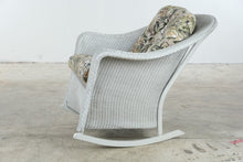 Load image into Gallery viewer, Vintage Lloyd Loom Wicker Patio Furniture Set with Tropical Upholstery and Glass Tables
