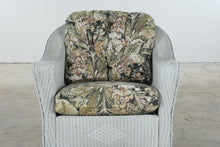 Load image into Gallery viewer, Vintage Lloyd Loom Wicker Patio Furniture Set with Tropical Upholstery and Glass Tables
