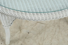 Load image into Gallery viewer, Vintage Lloyd Loom Wicker Patio Furniture Set with Tropical Upholstery and Glass Tables
