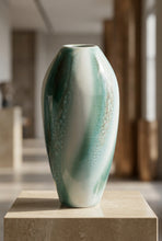 Load image into Gallery viewer, LW Signed Green Turquoise Drip Glaze Art Pottery Vase 9 5 Inch
