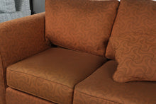 Load image into Gallery viewer, La-Z-Boy Burnt Orange Rust Upholstered Sofa – Swirl Pattern &amp; Rolled Arms
