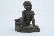 Load image into Gallery viewer, Karin Jonzen Sitting Girl Bronze Resin Figurative Sculpture Signed KJ
