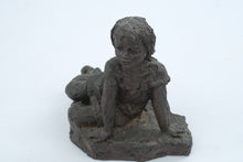 Load image into Gallery viewer, Karin Jonzen Sitting Girl Bronze Resin Figurative Sculpture Signed KJ
