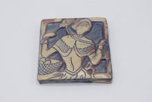 Load image into Gallery viewer, Vintage Studio Pottery Ceramic Wall Tile Folk Art Woman Birds 4 Inch
