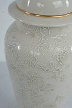 Load image into Gallery viewer, Pair of Tall Ivory Floral Table Lamps with Ornate Bases 32 Inch Classic Style
