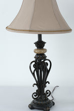 Load image into Gallery viewer, Pair of Orleans French Scroll Iron Table Lamps with Taupe Shades – 33&quot; Tall
