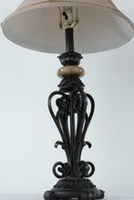Load image into Gallery viewer, Pair of Orleans French Scroll Iron Table Lamps with Taupe Shades – 33&quot; Tall
