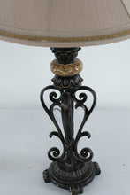 Load image into Gallery viewer, Pair of Orleans French Scroll Iron Table Lamps with Taupe Shades – 33&quot; Tall
