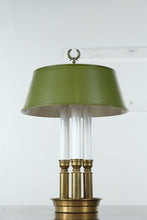 Load image into Gallery viewer, Brass Triple Candlestick Table Lamp with Green Tole Shade, Classic Traditional Style, 21.5” Tall (Copy)
