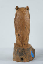 Load image into Gallery viewer, Hand Carved Wooden Owl Sculpture on Natural Log Base Signed Rich Snider
