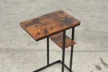 Load image into Gallery viewer, Industrial C-Shaped Side Table with Wood-Look Top and Metal Frame
