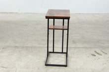 Load image into Gallery viewer, Industrial C-Shaped Side Table with Wood-Look Top and Metal Frame

